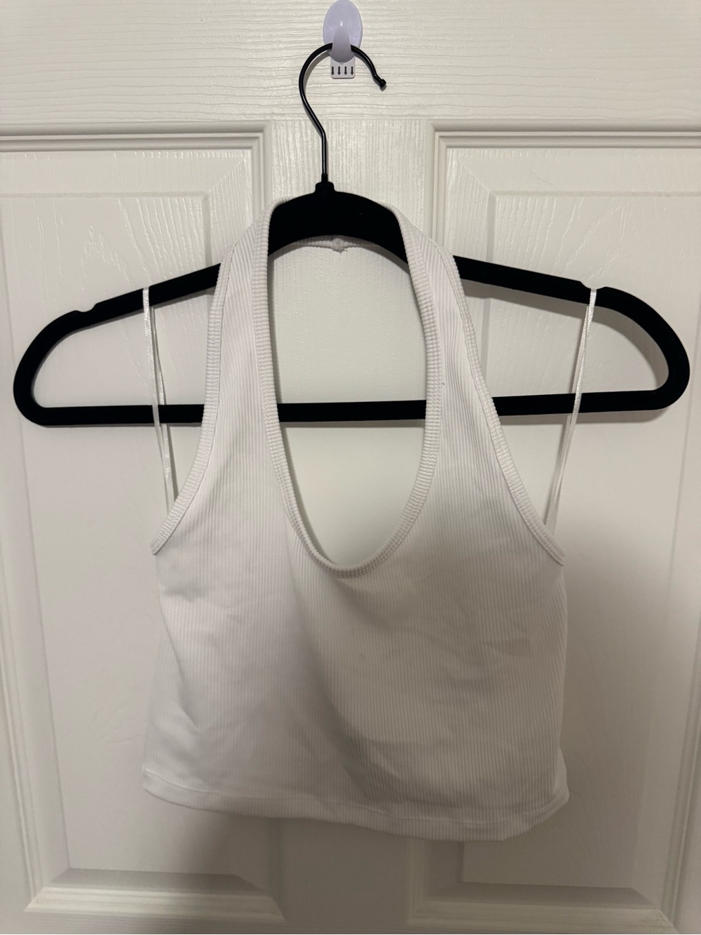 White Ribbed halter Crop Tank Top - Women
